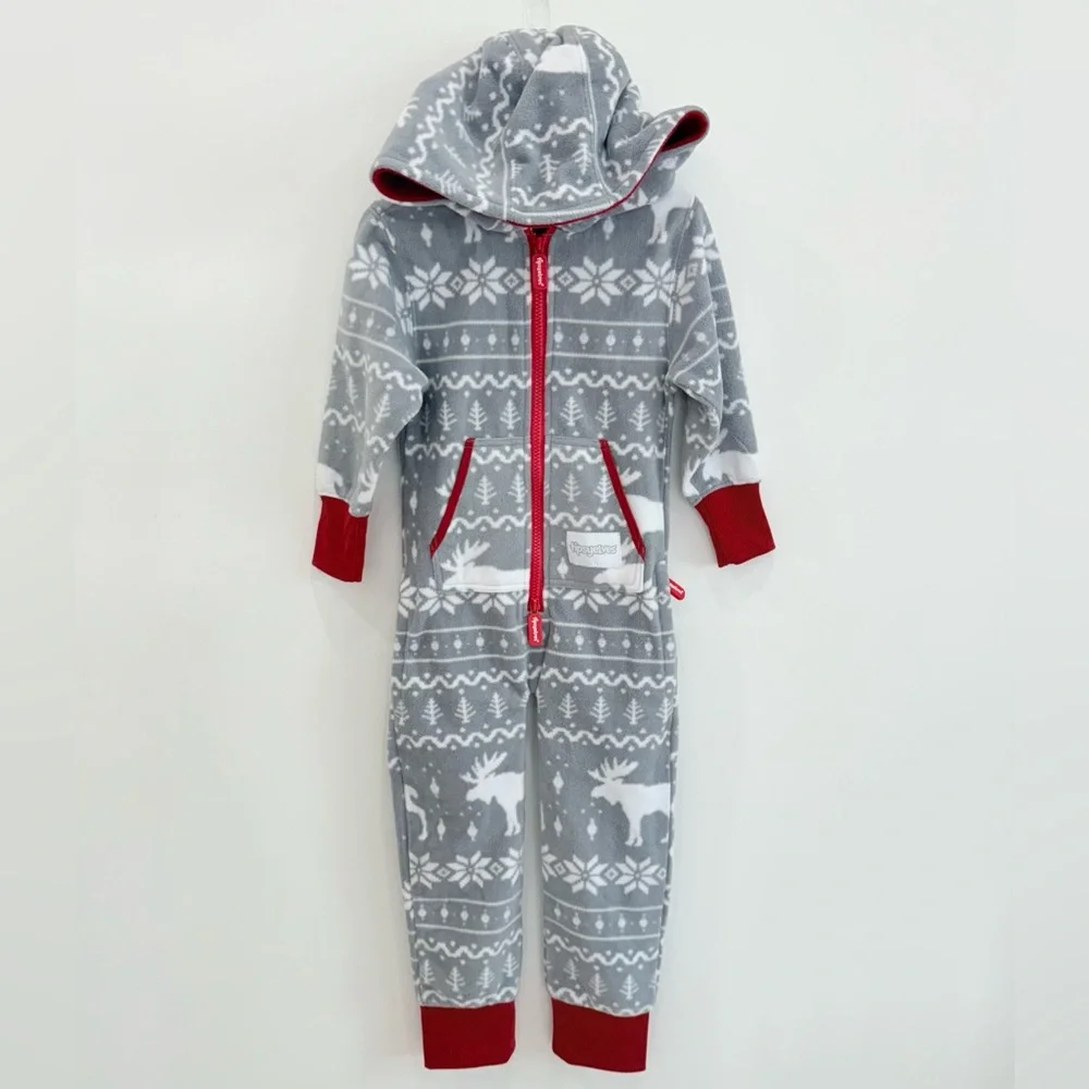 Tipsy elves, Christmas holiday, grey moose fleece jumpsuit/pajamas size XS EUC!